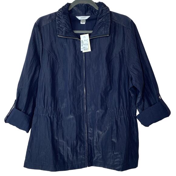 NEW CJ Banks Jacket Iridescent Size 16/18W 1X Cinch Waist Front Zip Navy Blue - Picture 1 of 9